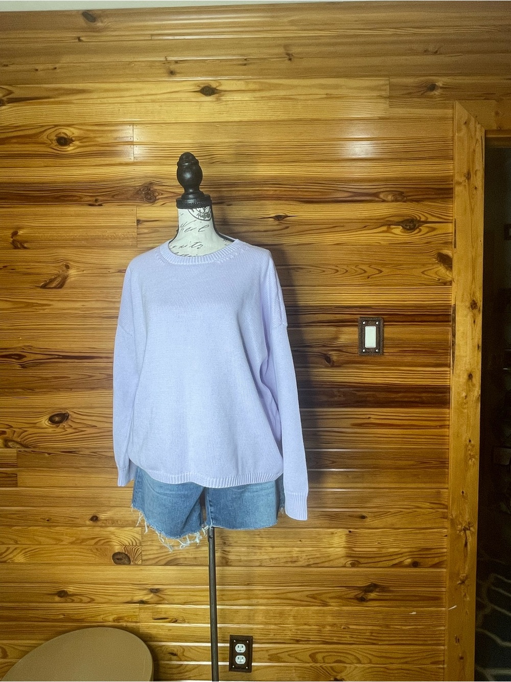 Eileen Fisher Lilac Cotton Knit Crewneck Sweater